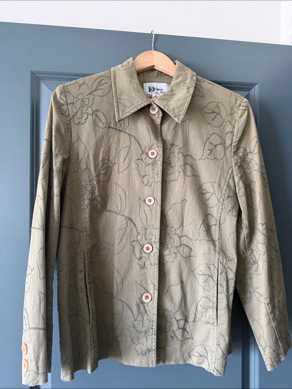 Olive Green Floral Button-Up Jacket